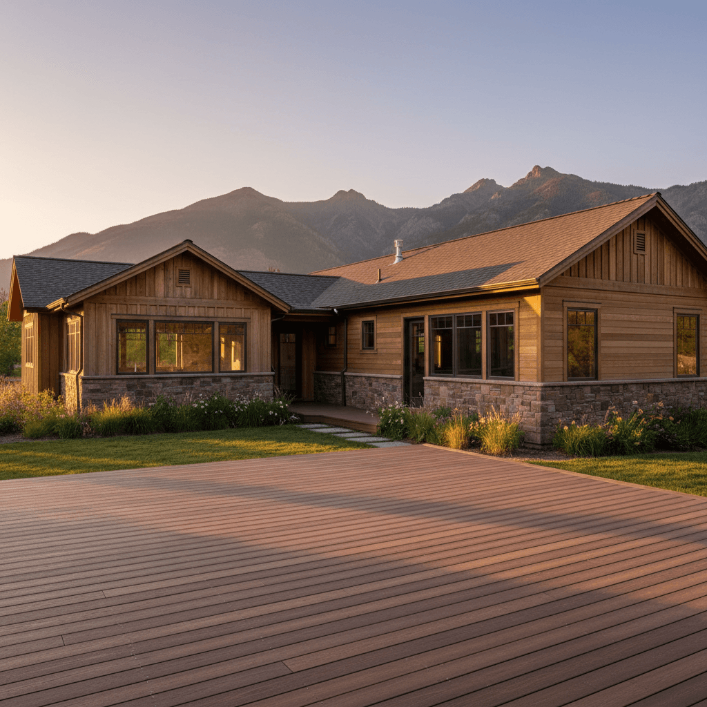 Home addition blending seamlessly with original structure and deck area