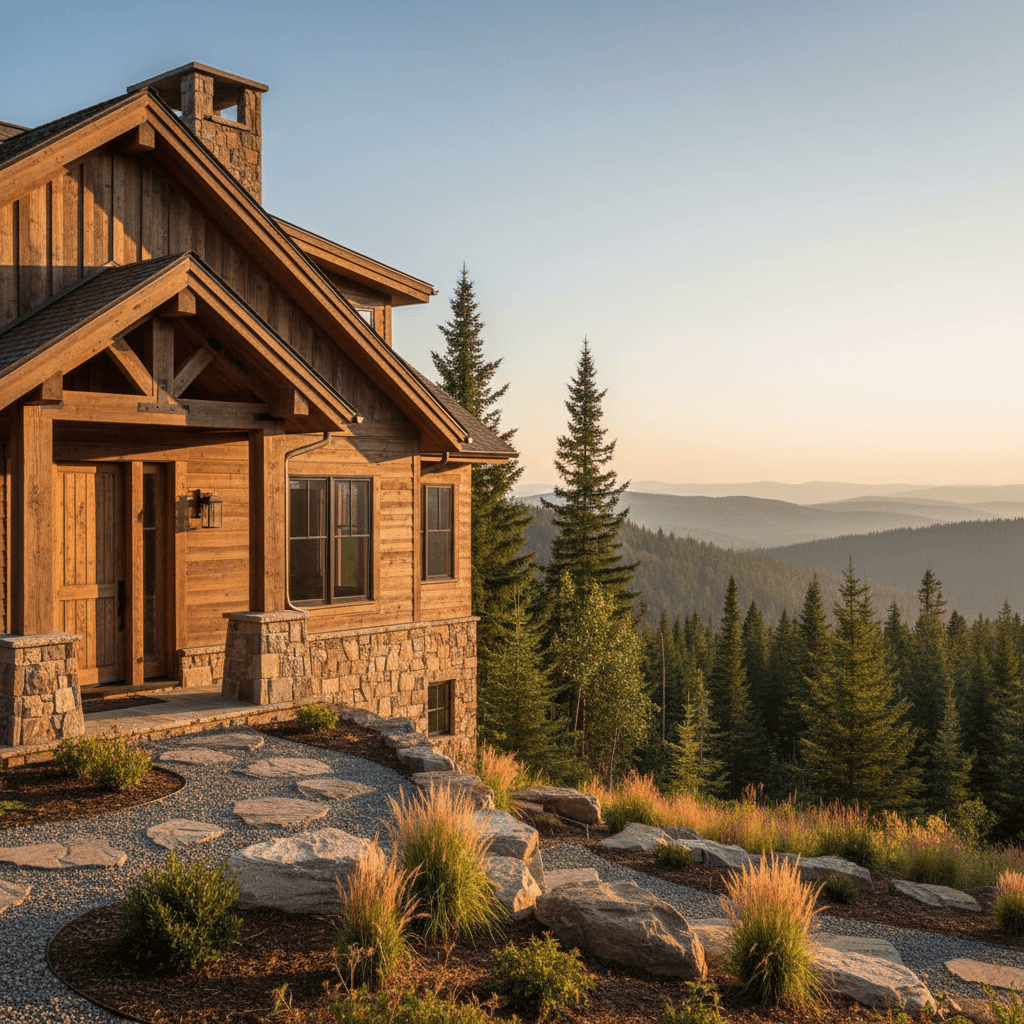 Custom mountain home with stone and wood exterior